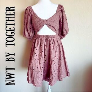 NWT By Together Ebba Eyelet Mauve Mini Dress